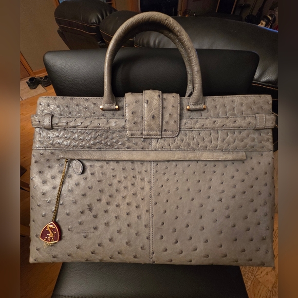 JRA - Elegant Gray Ostrich Leather Bag - Picture 2 of 10